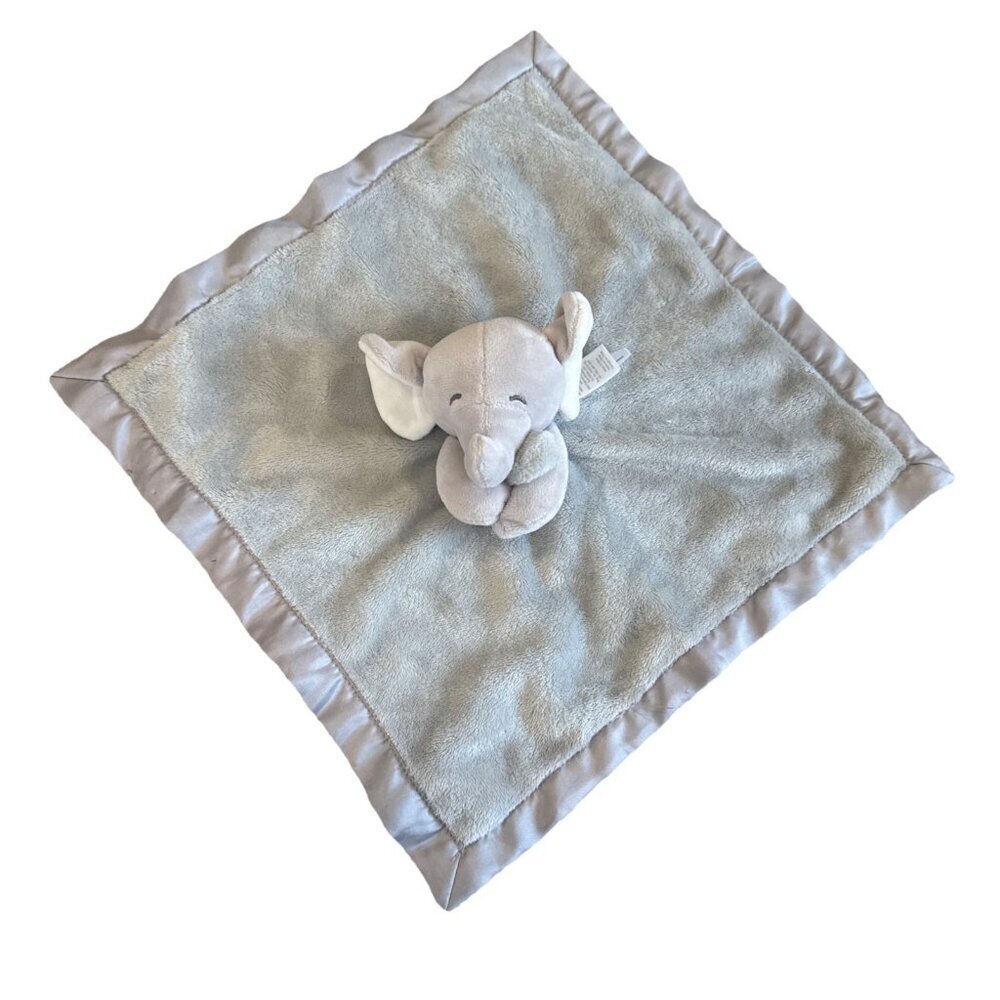 Carters Elephant Baby Lovey Security Blanket Plush Soother Gray Satin Trim